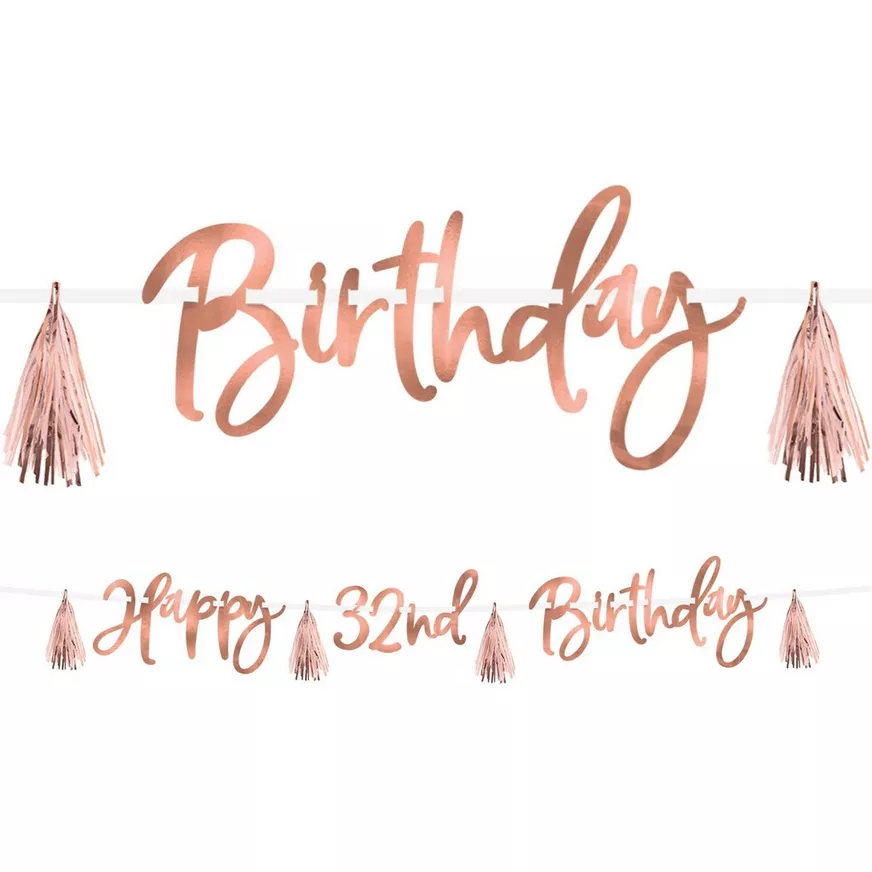 Metallic Blush Birthday Tassel Banner Kit, 9ft