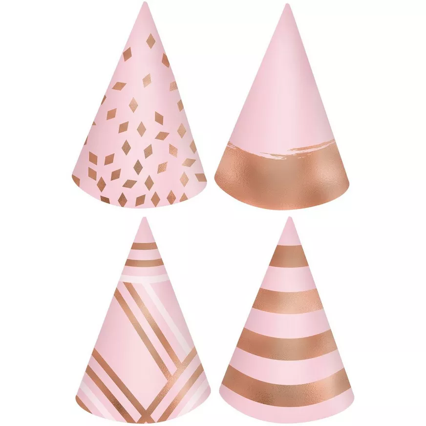 Metallic Blush Birthday Party Hats 12ct