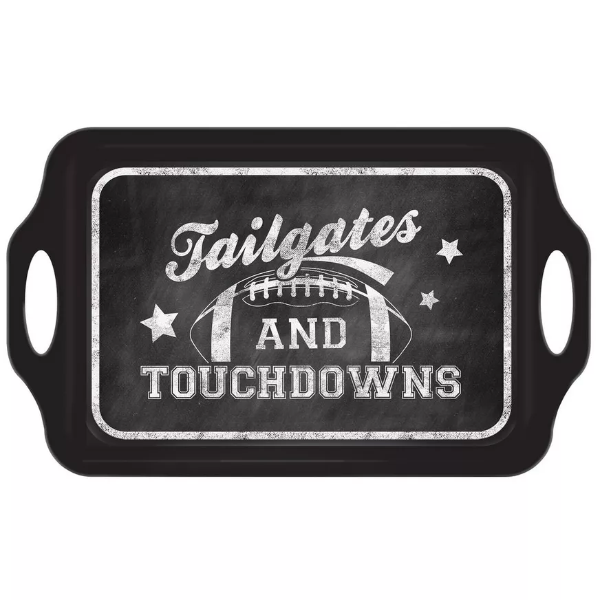 Tailgates & Touchdowns Football Melamine Platter Tray with Handles â 11.5in x 19in BPA-Free