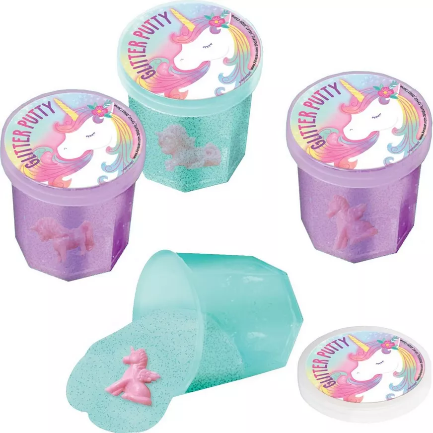 Glitter Unicorn Putty Party Favors for Kids with Toy Surprise, 12ct
