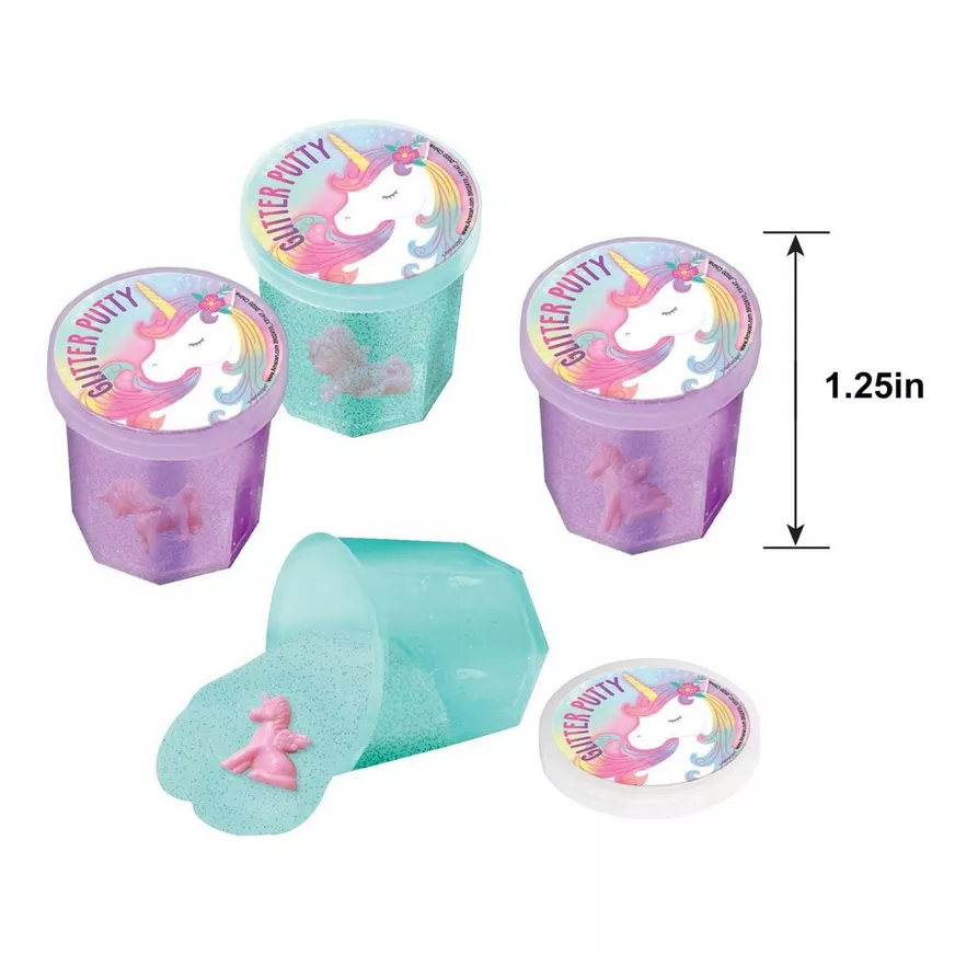 Glitter Unicorn Putty Party Favors for Kids with Toy Surprise, 12ct 3 Glitter Unicorn Putty Party Favors for Kids with Toy Surprise, 12ct