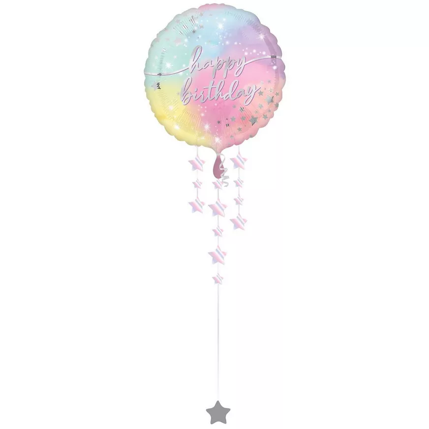 Iridescent Luminous Happy Birthday Foil Balloon with Balloon Weight Tail, 35in