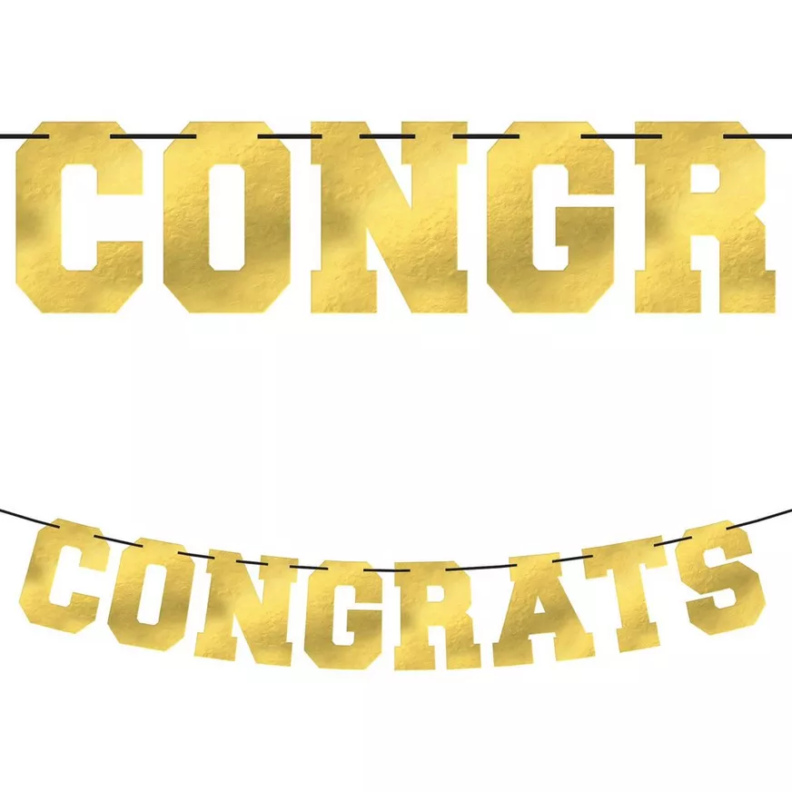 Metallic Gold Congrats Cardstock & Ribbon Letter Banner, 12ft