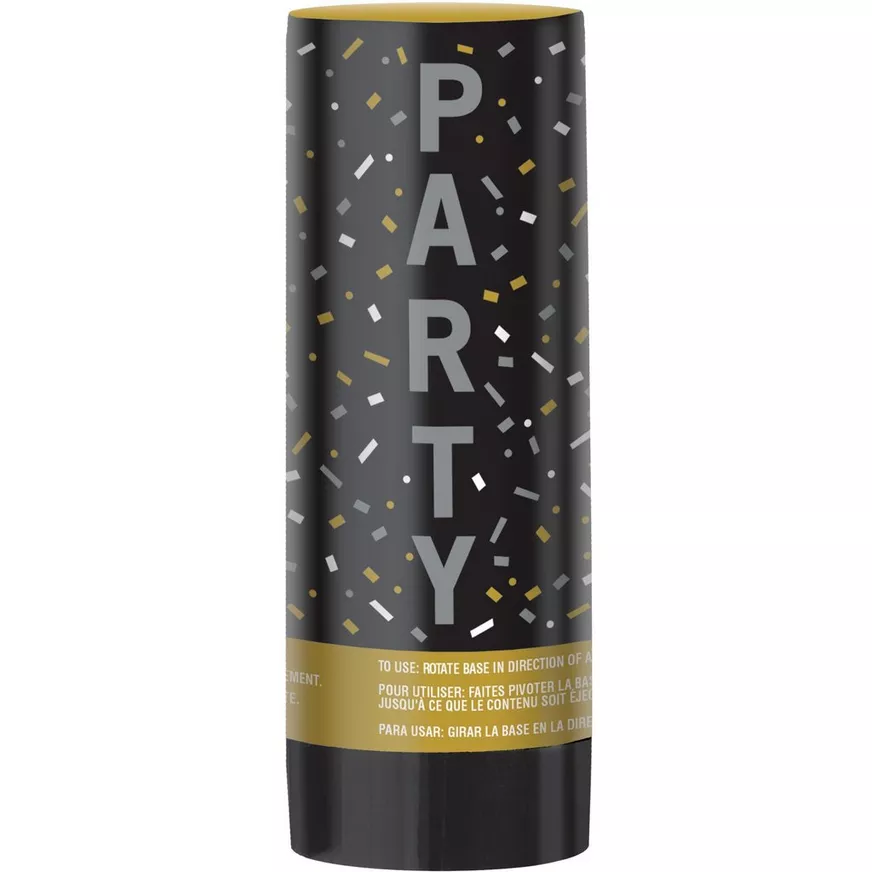 Black, Gold & Silver Graduation Plastic & Foil Confetti Poppers, 3.6in, 3ct