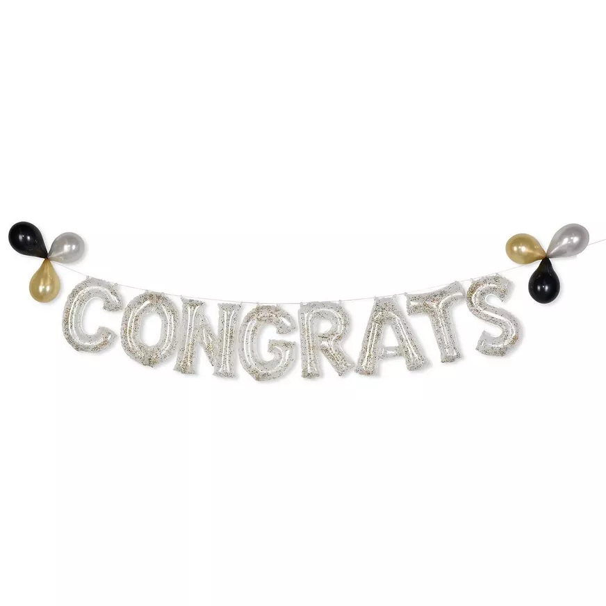 Air-Filled Congrats Gold Confetti Balloon Phrase Banner