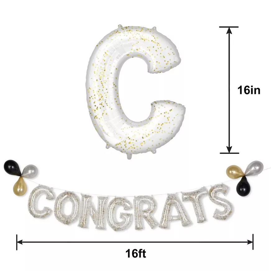 Air-Filled Congrats Gold Confetti Balloon Phrase Banner 3 Air-Filled Congrats Gold Confetti Balloon Phrase Banner
