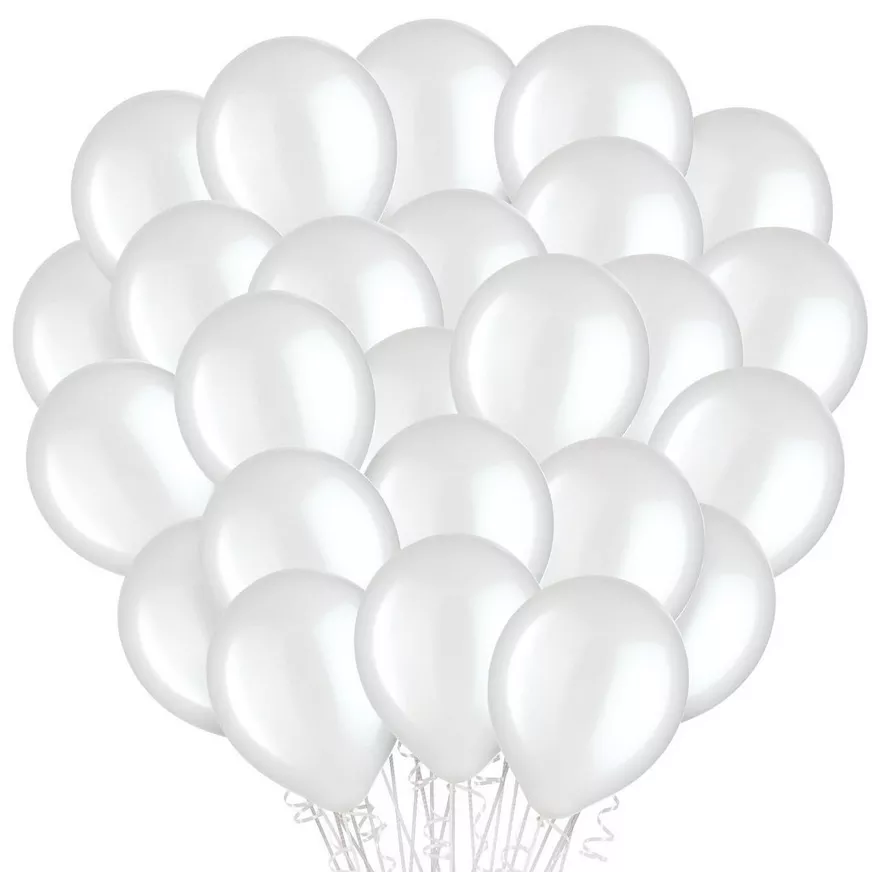 100ct, 12in, White Pearl Latex Balloons