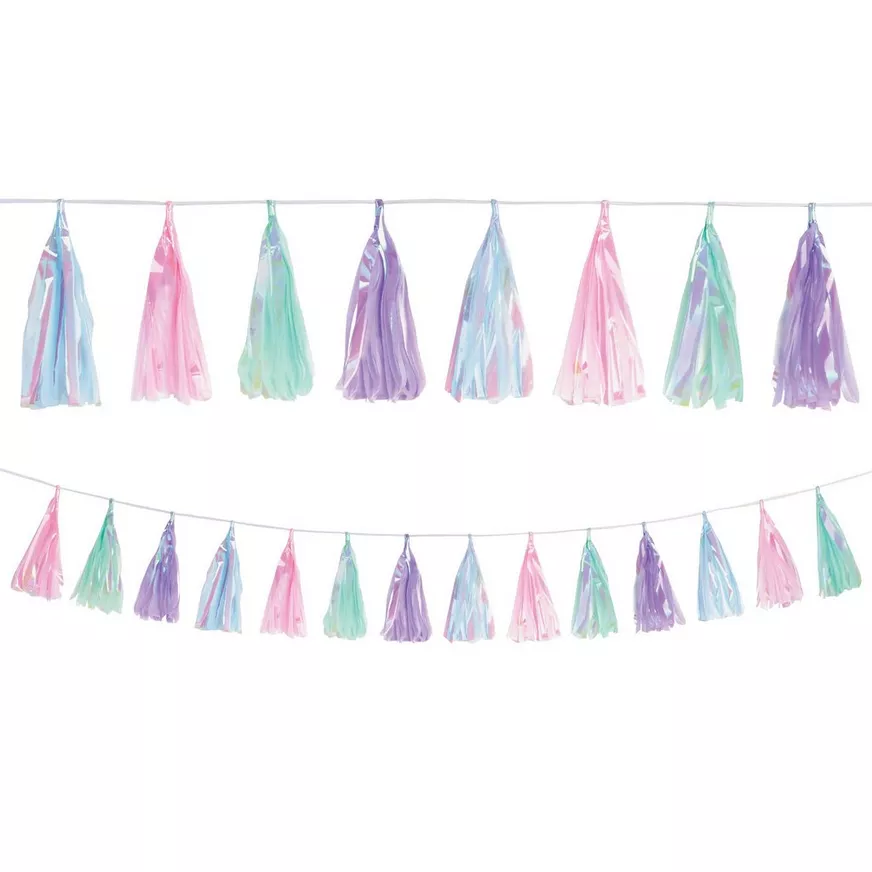 Iridescent Plastic & Tissue Paper Tassel Garland, 10ft