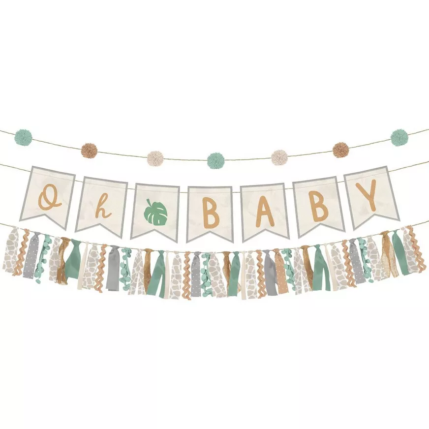 Oh Baby Soft Jungle Baby Shower Fabric Banner Set, 3pc, 5.3ft