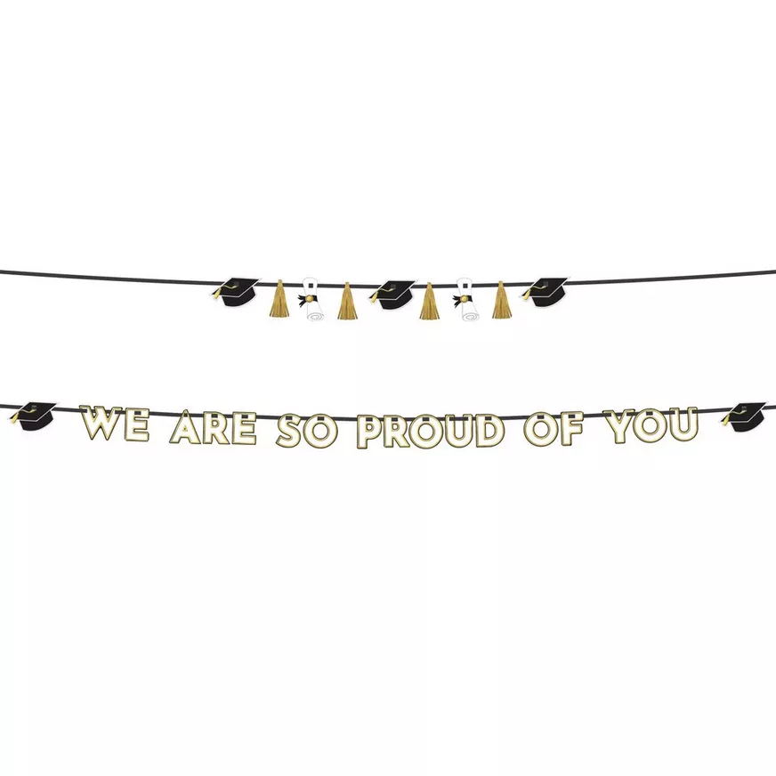 Black, White, & Gold Proud of You Graduation Banner Set, 12ft, 2pc