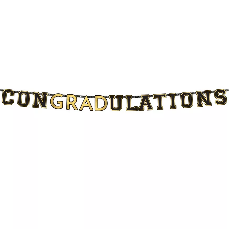 Black & Gold ConGRADulations Graduation Letter Banner, 10.85ft