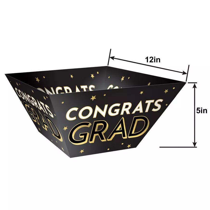 Black & Gold Congrats Grad Cardstock Snack Bowls, 12in, 3ct 5 Black & Gold Congrats Grad Cardstock Snack Bowls, 12in, 3ct