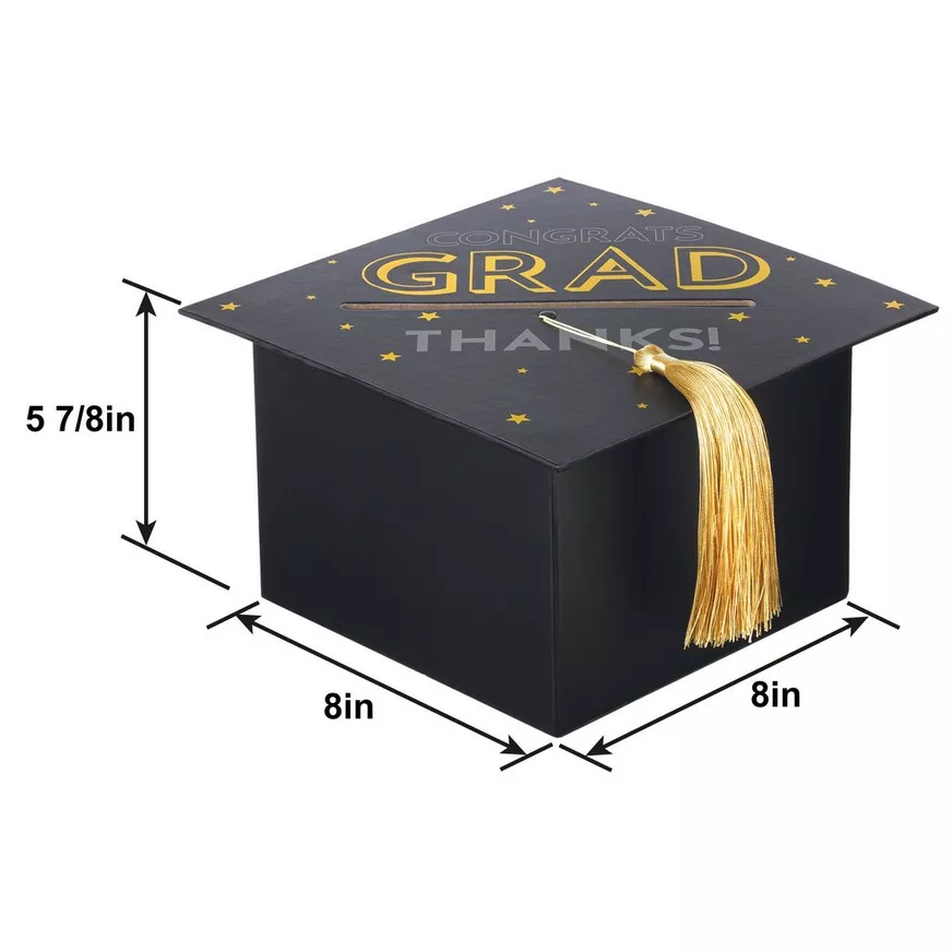 Black, Silver, & Gold Grad Cap Card Box, 8in x 5.83in 4 Black, Silver, & Gold Grad Cap Card Box, 8in x 5.83in