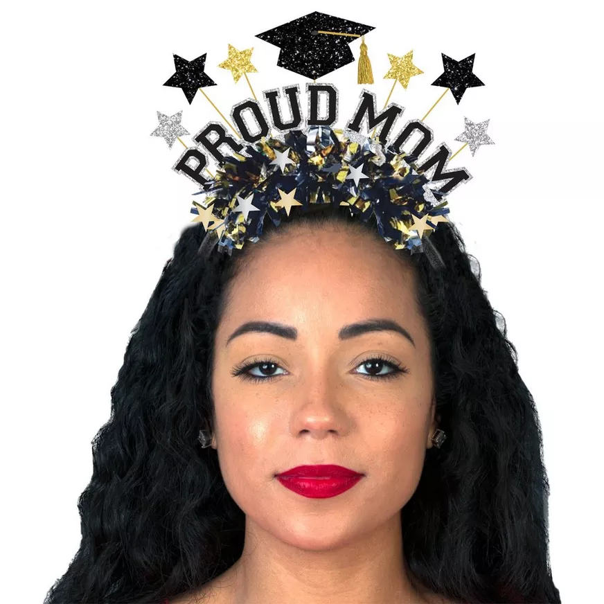 Black, Silver, & Gold Proud Mom Graduation Headband 3 Black, Silver, & Gold Proud Mom Graduation Headband