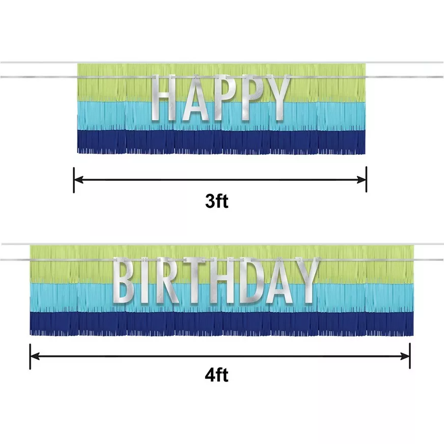 Blue & Green Happy Birthday Fringe Banner Set, 4pc - Modern Birthday 3 Blue & Green Happy Birthday Fringe Banner Set, 4pc - Modern Birthday