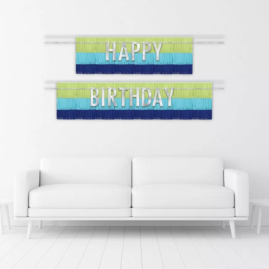 Blue & Green Happy Birthday Fringe Banner Set, 4pc - Modern Birthday 4 Blue & Green Happy Birthday Fringe Banner Set, 4pc - Modern Birthday