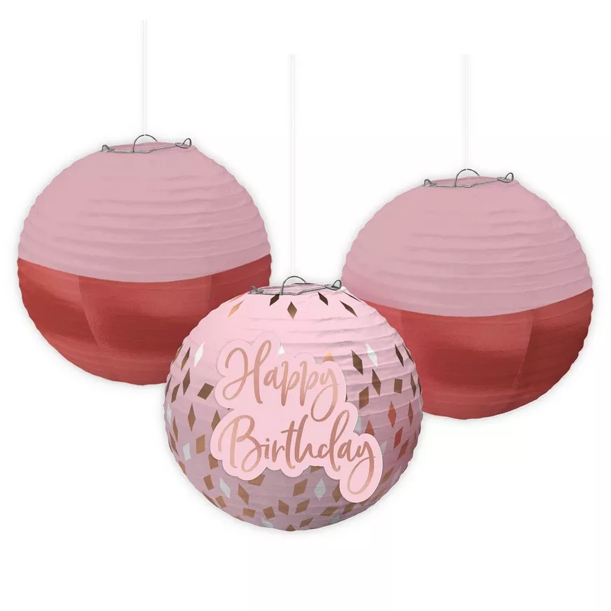 Blush Birthday Paper Lanterns, 9.5in, 3ct