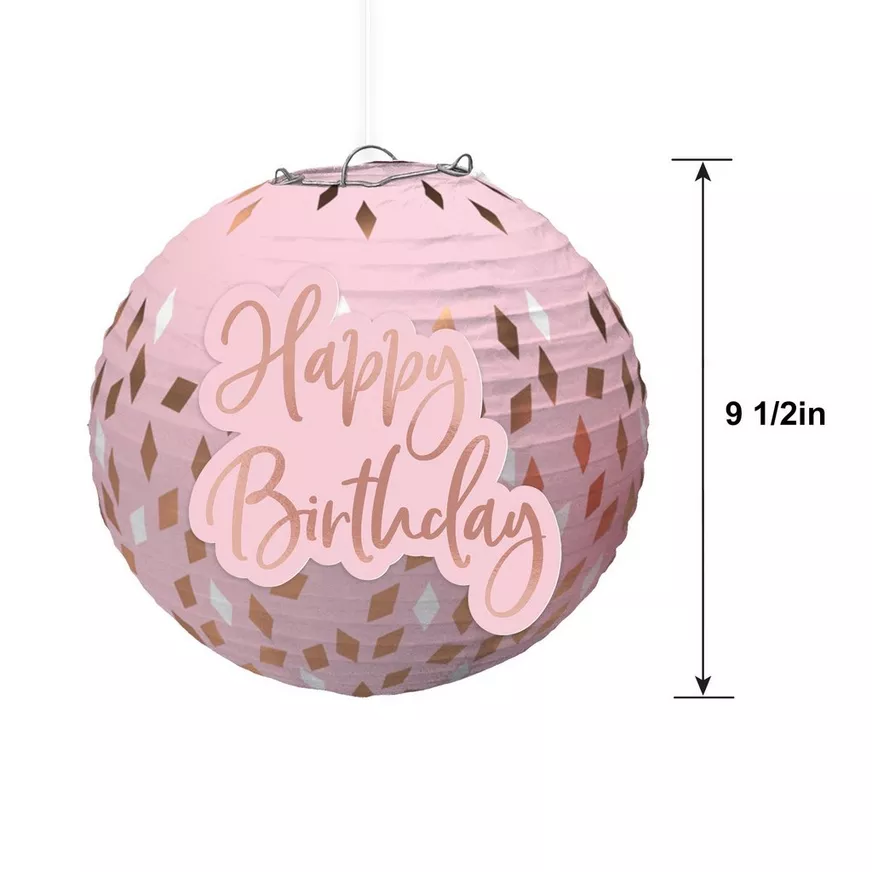 Blush Birthday Paper Lanterns, 9.5in, 3ct 3 Blush Birthday Paper Lanterns, 9.5in, 3ct