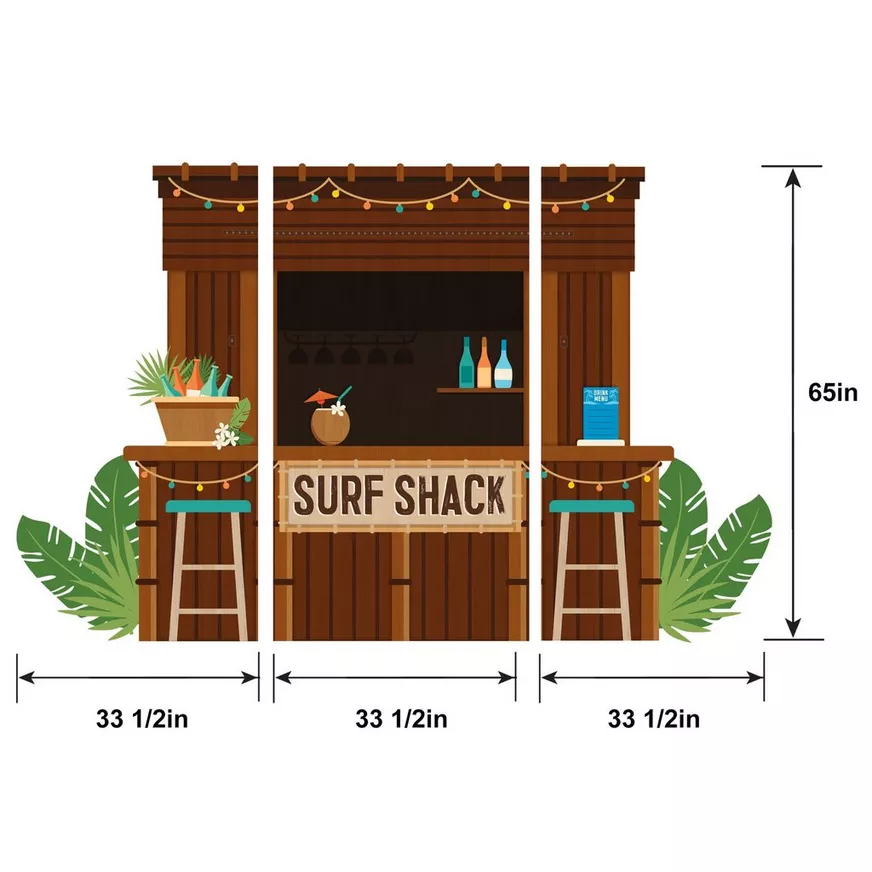Beach Life Surf Shack 3D Plastic & Raffia Scene Setter, 8.4ft x 5.4ft 3 Beach Life Surf Shack 3D Plastic & Raffia Scene Setter, 8.4ft x 5.4ft