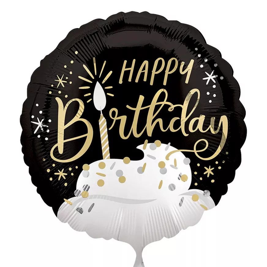 Satin Black, Silver & Gold Happy Birthday Foil Balloon (24in) with Balloon Tail (3.75ft) 3 Satin Black, Silver & Gold Happy Birthday Foil Balloon (24in) with Balloon Tail (3.75ft)