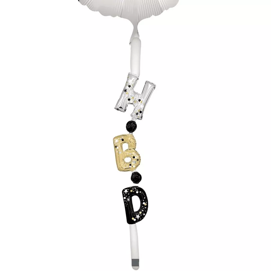 Satin Black, Silver & Gold Happy Birthday Foil Balloon (24in) with Balloon Tail (3.75ft) 4 Satin Black, Silver & Gold Happy Birthday Foil Balloon (24in) with Balloon Tail (3.75ft)