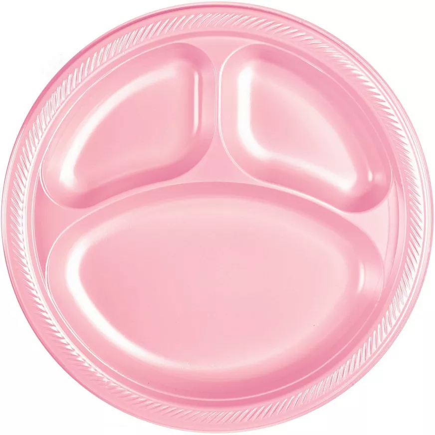 Rose Plastic Divided Dinner Plates 20ct