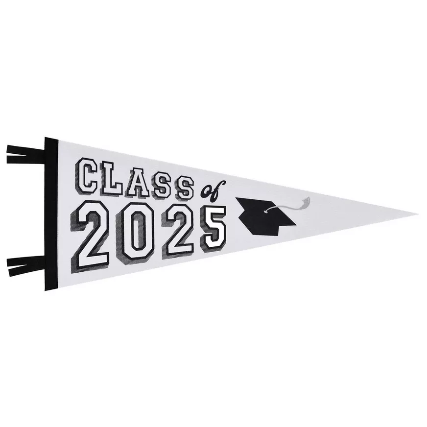 White Oversized Pennant Class of 2025 â Felt Graduation Banner with Satin Ribbon, 30" x 11.4"