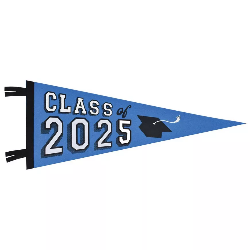 Royal Blue Oversized Pennant Class of 2025 â Felt Graduation Banner with Satin Ribbon, 30" x 11.4"