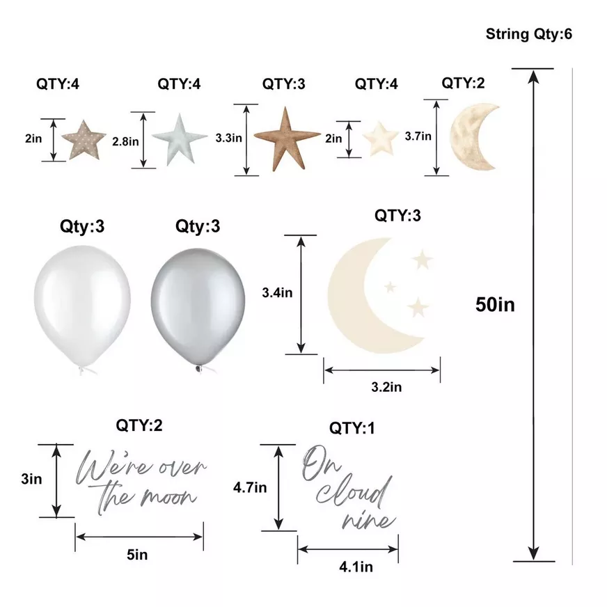 Over the Moon Baby Shower Latex Balloons, 12in, 6ct, with Balloon Tails 3 Over the Moon Baby Shower Latex Balloons, 12in, 6ct, with Balloon Tails