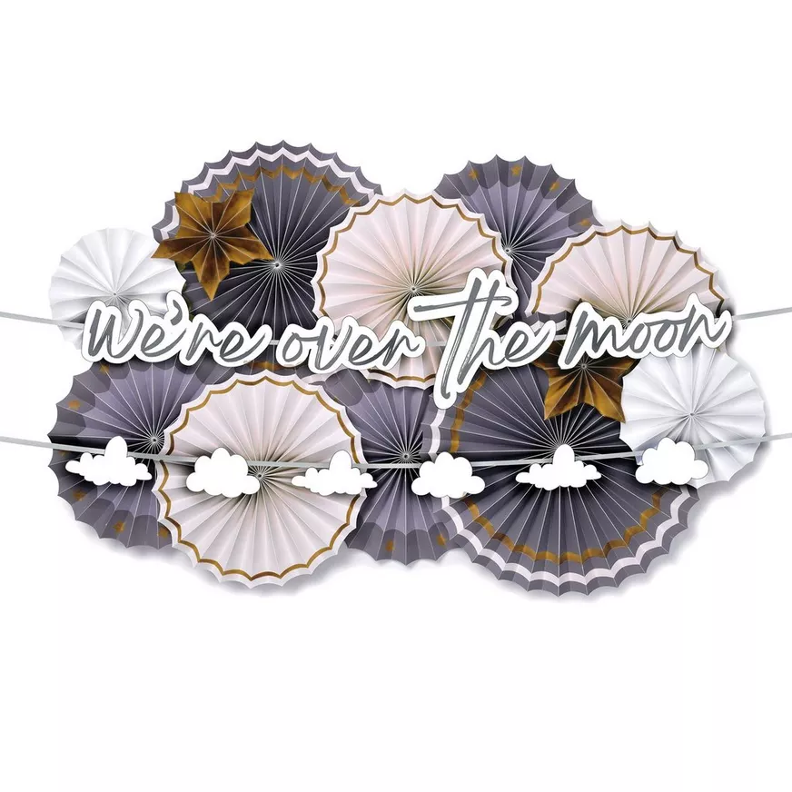 Over the Moon Baby Shower Paper Fan Room Decorating Kit, 14pc