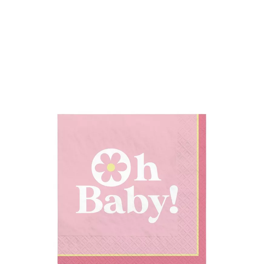 Pink Little Daisy Oh Baby Paper Beverage Napkins, 5in, 16ct