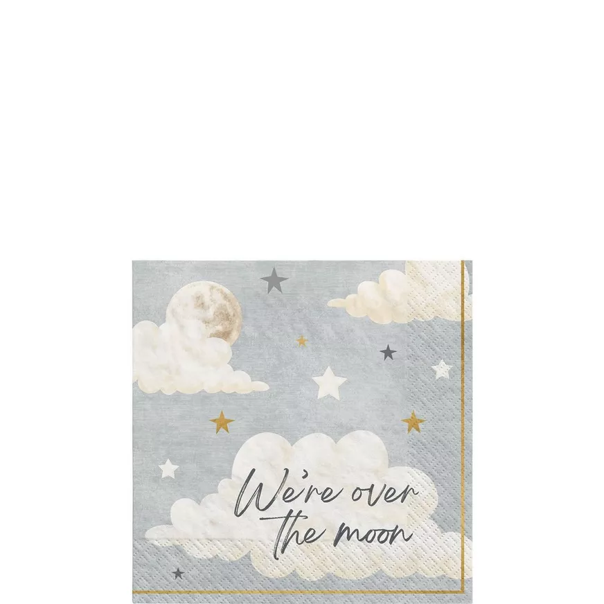 Over the Moon Baby Shower Paper Beverage Napkins, 5in, 16ct