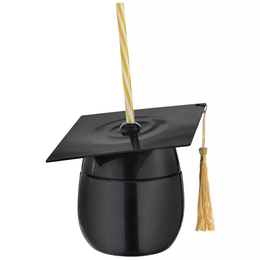 Grad Cap Novelty Cup with Straw | Graduation Drinkware