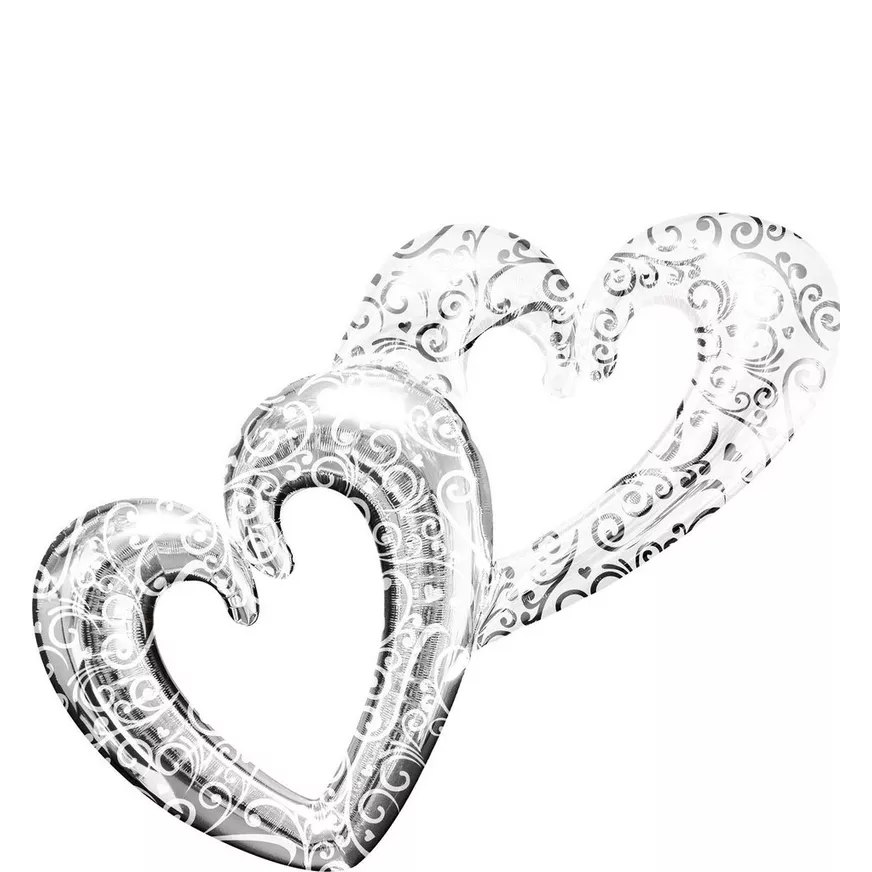 Silver Swirl Double Heart Balloon - Giant 53in x 36in