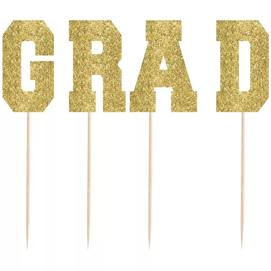 Tall Glitter Gold Grad Party Picks 4ct