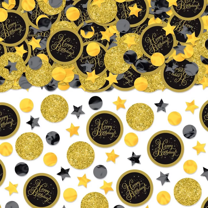 Black & Gold Birthday Confetti, 2.5oz â Cardstock & Plastic Mix