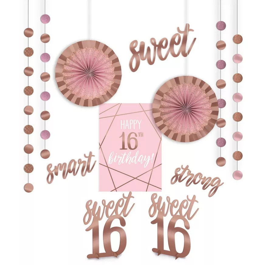 Metallic Gold & Pink Sweet 16 Room Decorating Kit 12pc 3 Metallic Gold & Pink Sweet 16 Room Decorating Kit 12pc